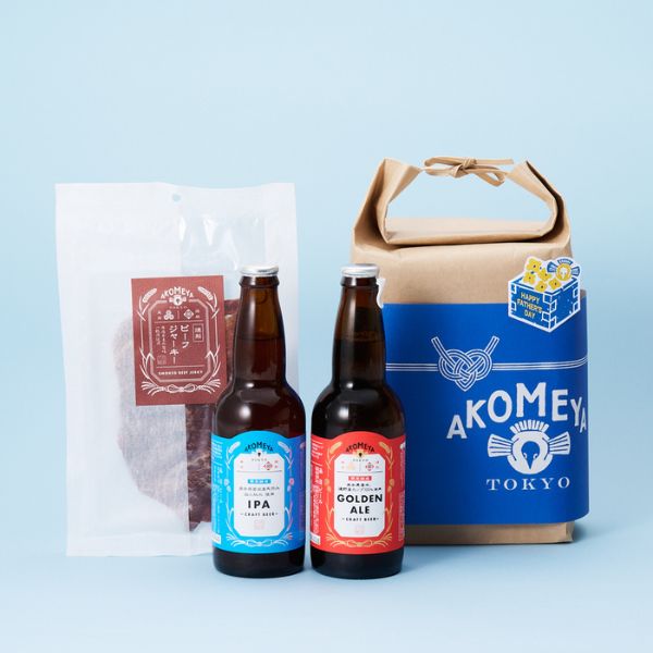 【2026父の日限定ラッピング】AKOMEYA TOKYO/ オリジナル クラフトビール2種&燻製ビーフジャーキーセットのイメージ画像